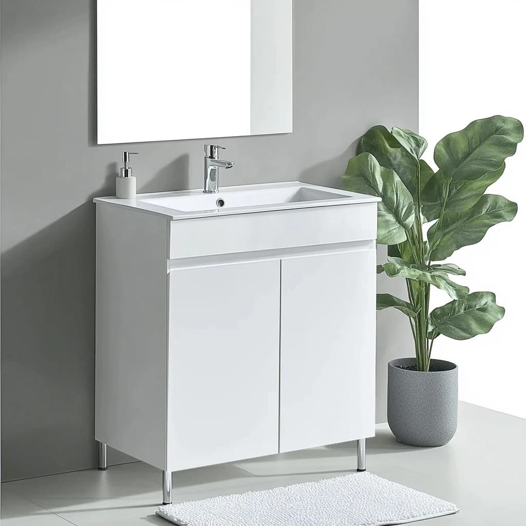 Mobile Bagno Moderno a 2 Ante in MDF da 30 Pollici, Set Mobile Lavabo Bianco da 24 Pollici con Lavello e Gambe