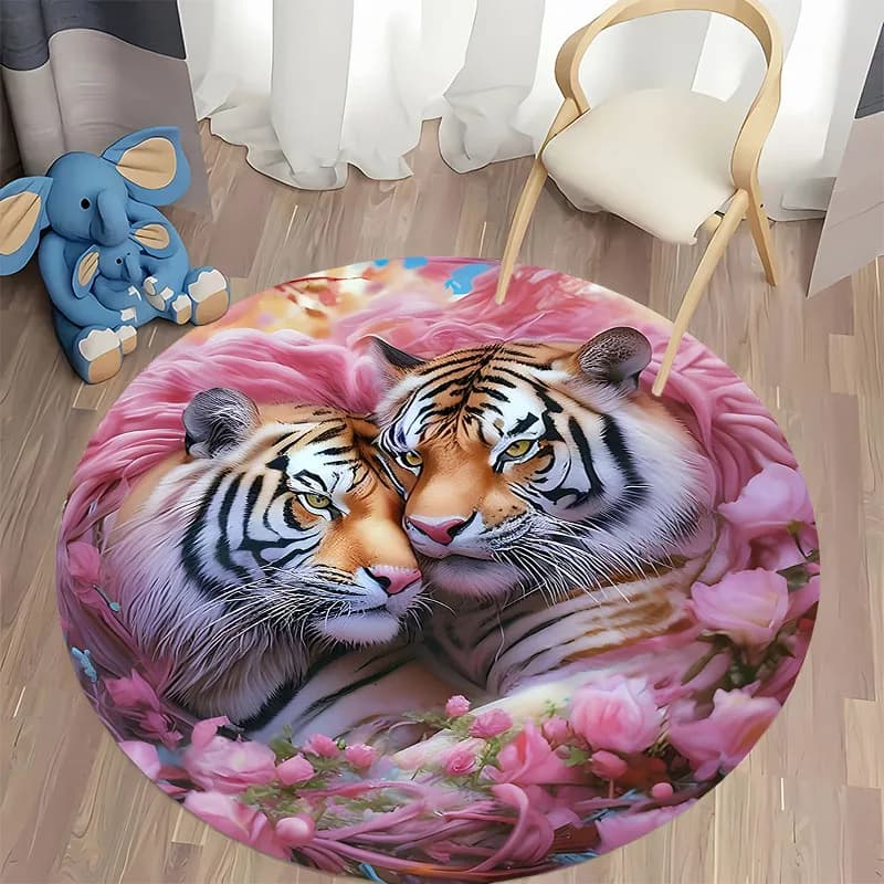 Next Day Shipping Romantic Double Tiger Pink mat Large Size Decorative Rug round carpet for home sofa bedroom, gift