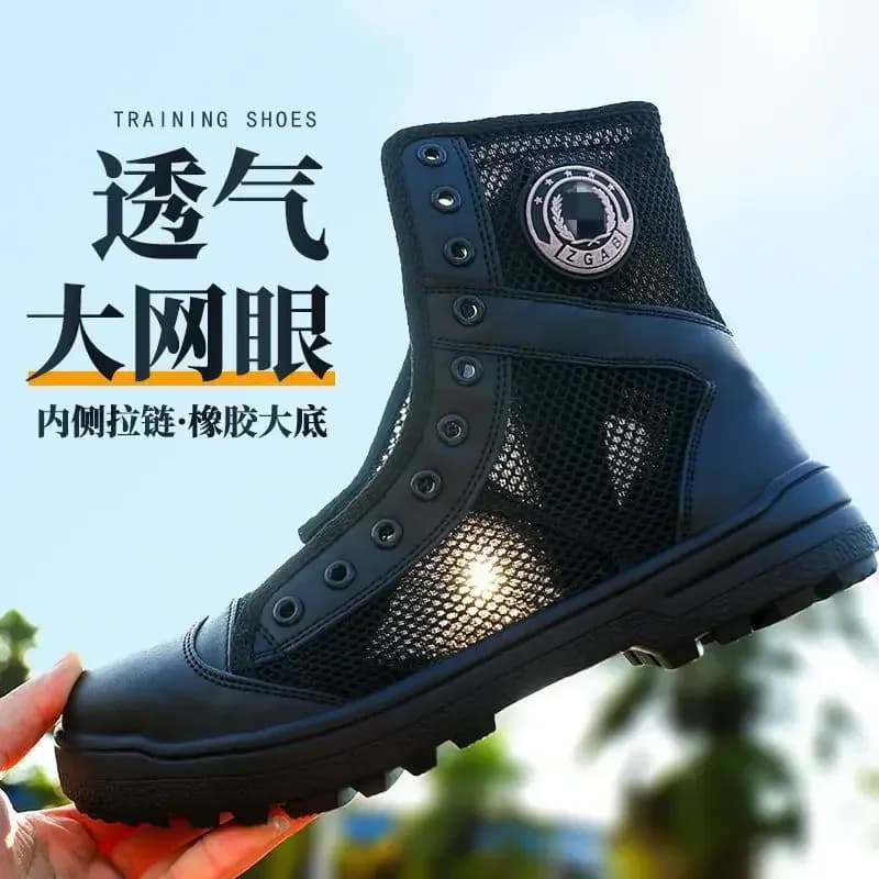Summer Mesh Breathable Training Boots Men's High Top Security Shoes Outdoor Tactical Boots Men's Ultra Light Land Boots Easy Zip