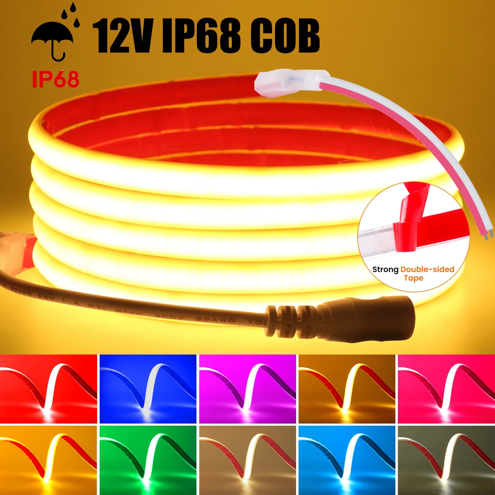 Striscia LED COB impermeabile IP68 12V 320LED/m Nastro al neon LED flessibile per piscina esterna Illuminazione lineare ad alta densità