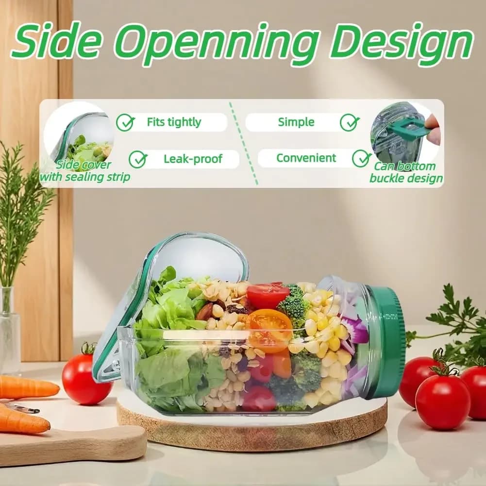 Contenitore Portatile in Plastica per Insalata Tutto-in-Uno con Scomparto Ermetico per Cereali, Riutilizzabile, Mantiene Fresco, Ciotola per Insalata, Preparazione Pasti