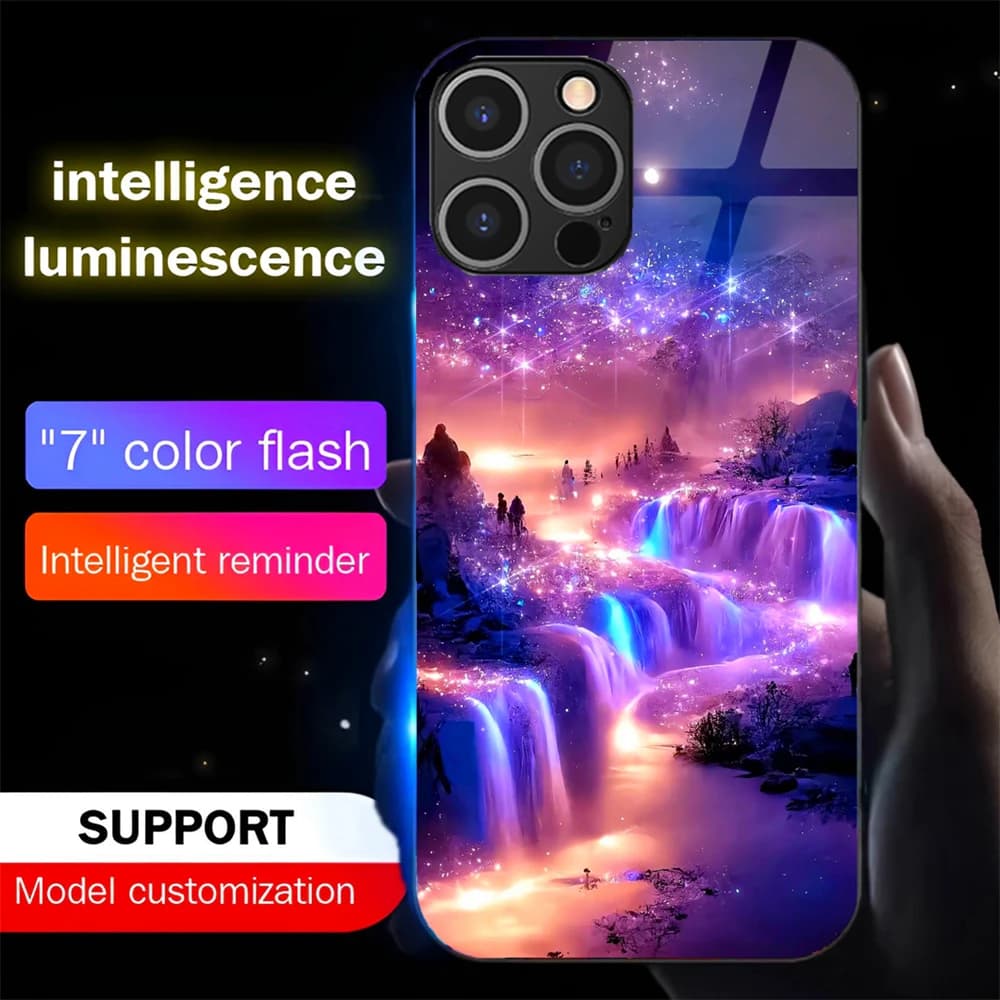 Brilliant Galaxy Sky Smart LED Light Glow Tempered Glass Phone Case For iPhone Air 17 16 E 15 14 13 12 11 Pro Max Plus