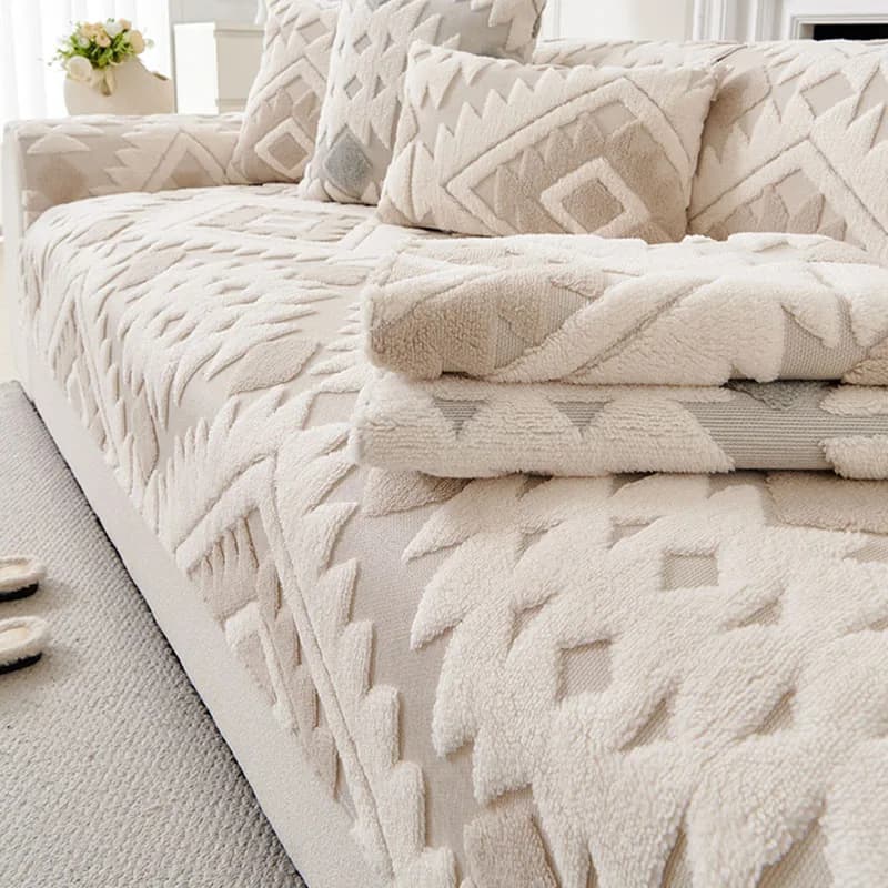 Bohemian Style Velvet Sofa Cushion Geometric Jacquard Anti-Slip Sofa Cover for All Seasons Nordic Armless Furniture Slipcover