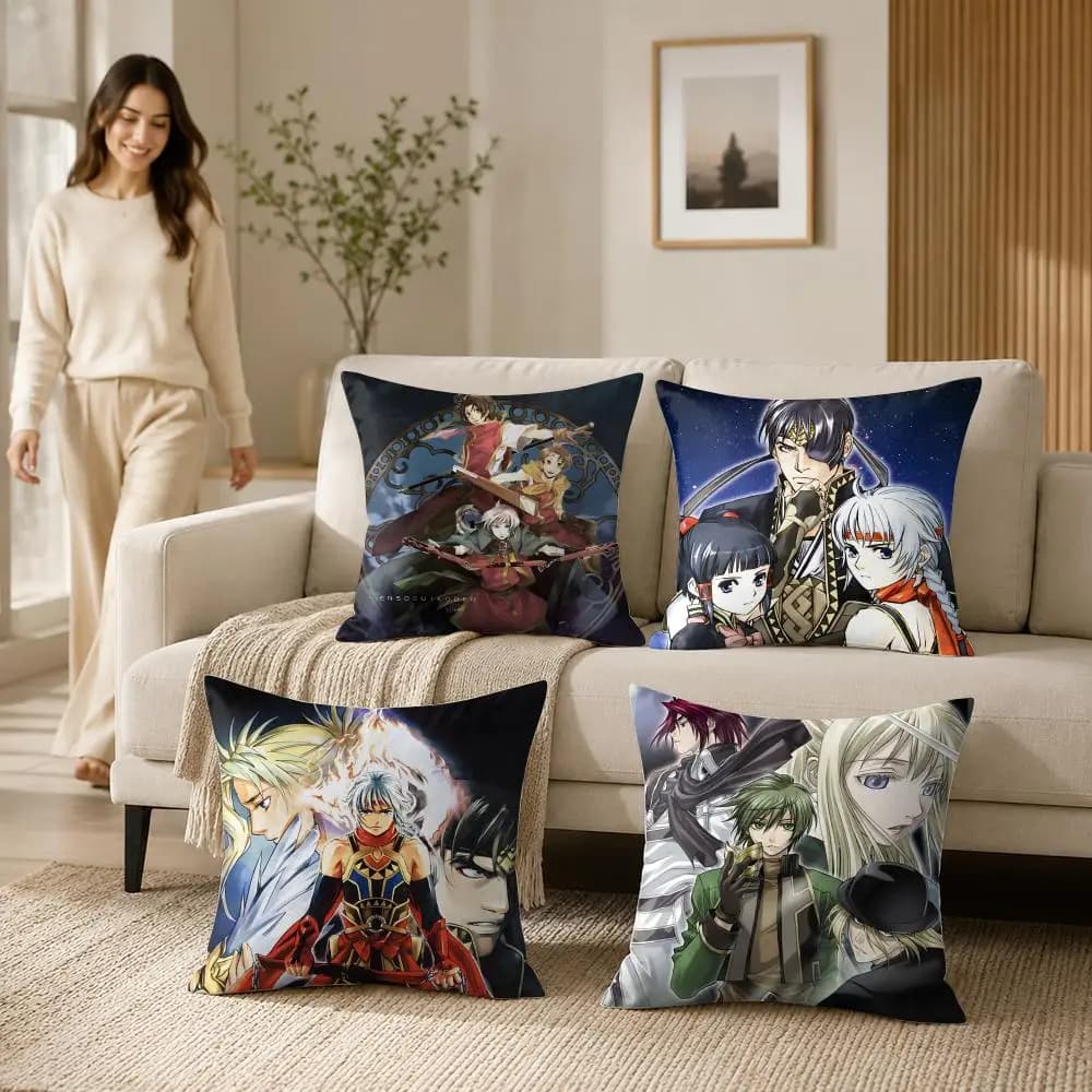 Fodera per cuscino Anime Genso S-Suikoden, morbida in peluche corto, stampa fronte-retro, decorazione per la casa, lavabile in lavatrice, regalo