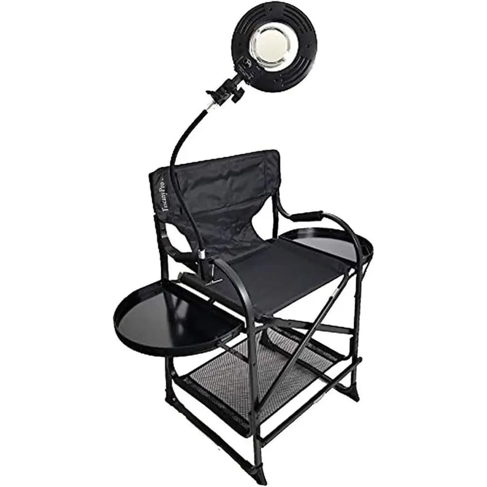 Portable Chair with Mini Ring LED Light - Perect or Makeup, Hair Stylist, Sn with 25 Inch Seat Height - Carry Bag Included - USA