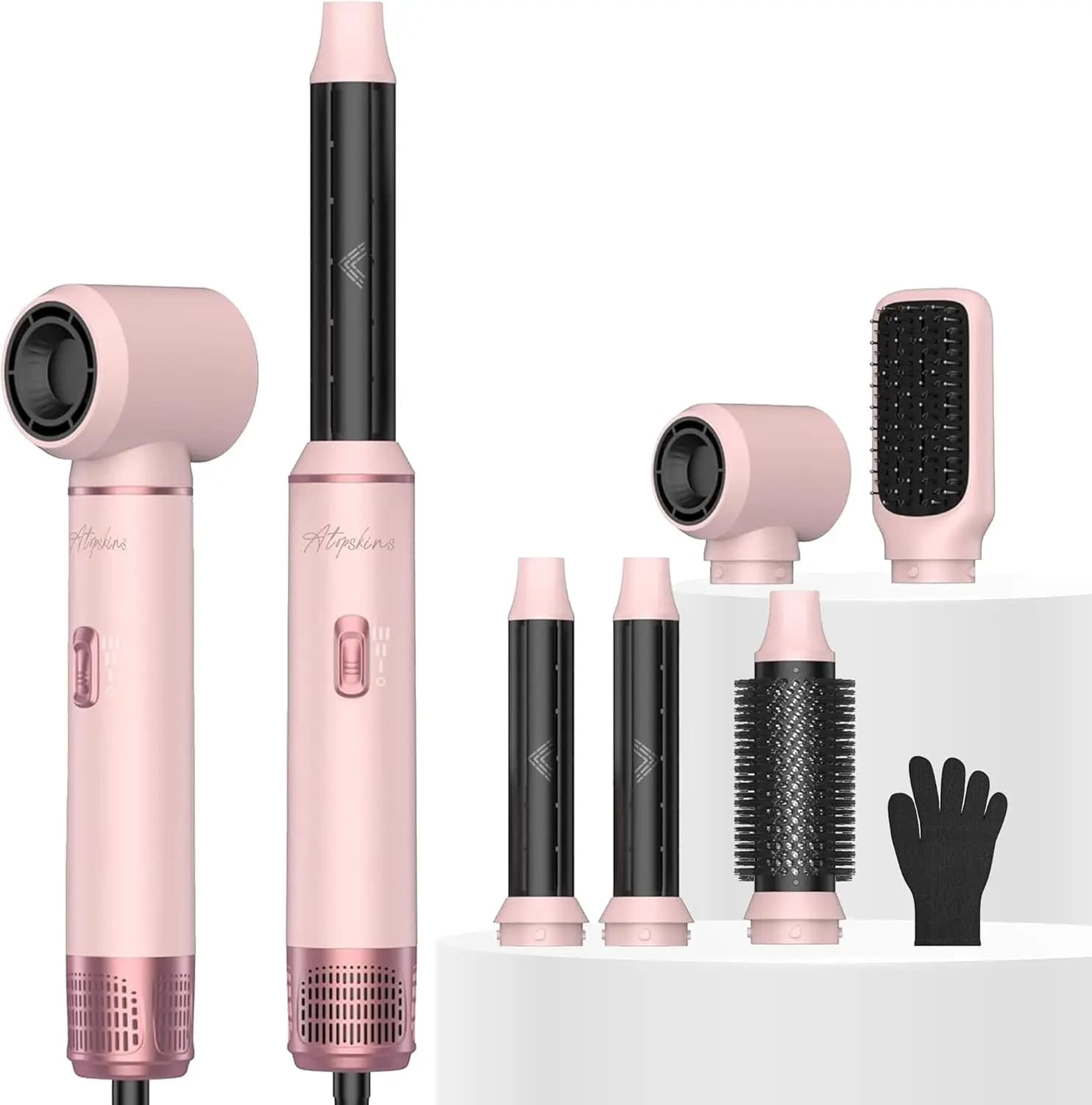 Set Spazzola Asciugacapelli 5-in-1 con Styler Staccabile, 3 Impostazioni di Calore per Lisciare, Arricciare e Volumizzare in Rosa