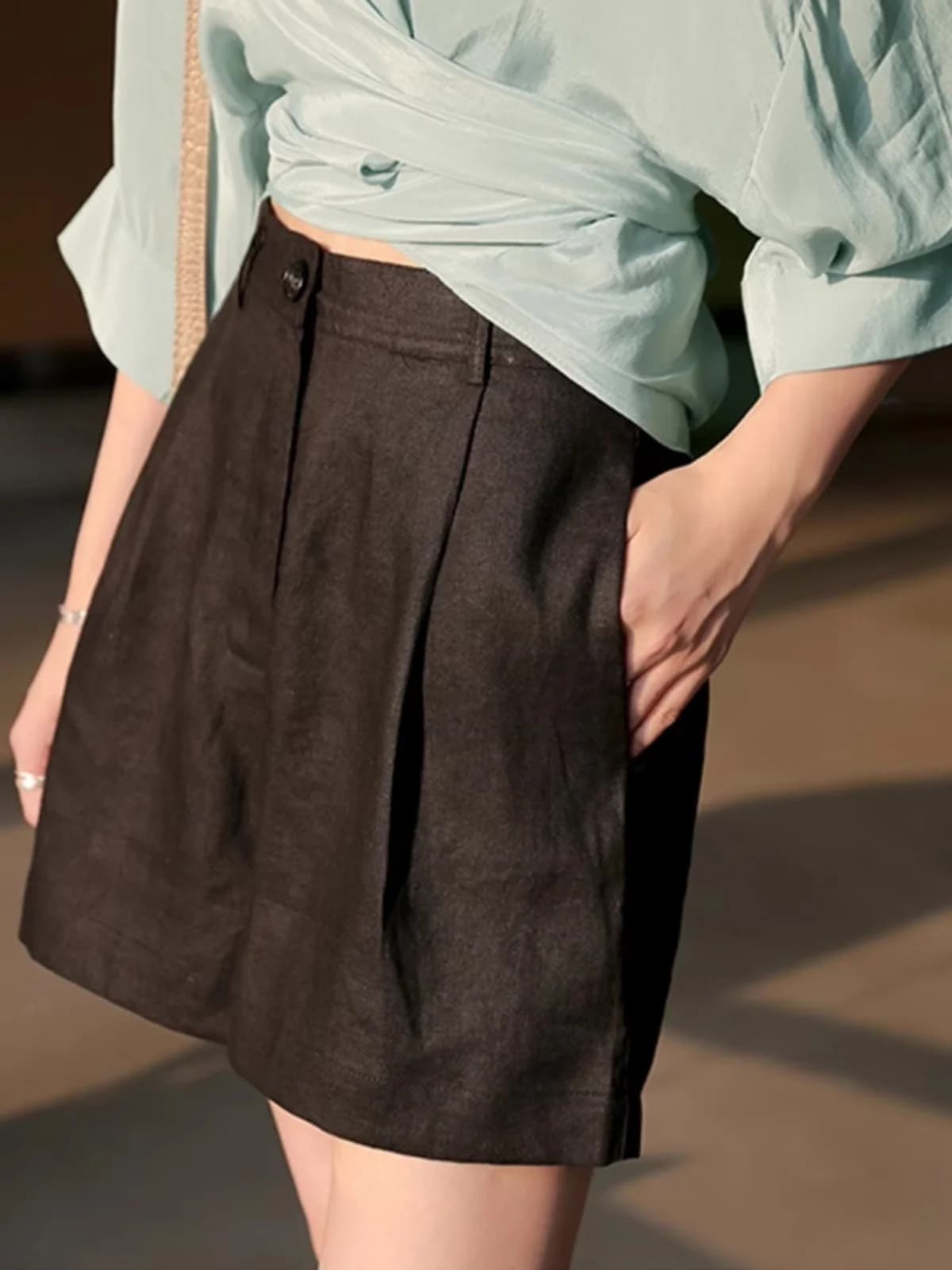 Pure Linen Casual Shorts Women's Loose Lengthening Straight Leg Wide Leg Pants Summer High Waist Wide Leg Trousers