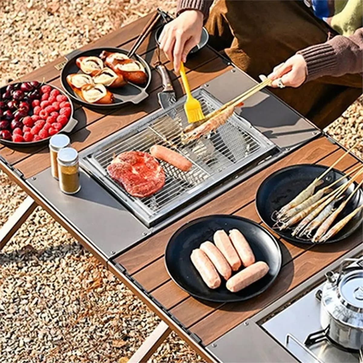 Grill Barbecue Foldable, Coal and Wood Stove, Portable Water Heater for Camping and Picnic, Stainless Steel Kitchen Tools