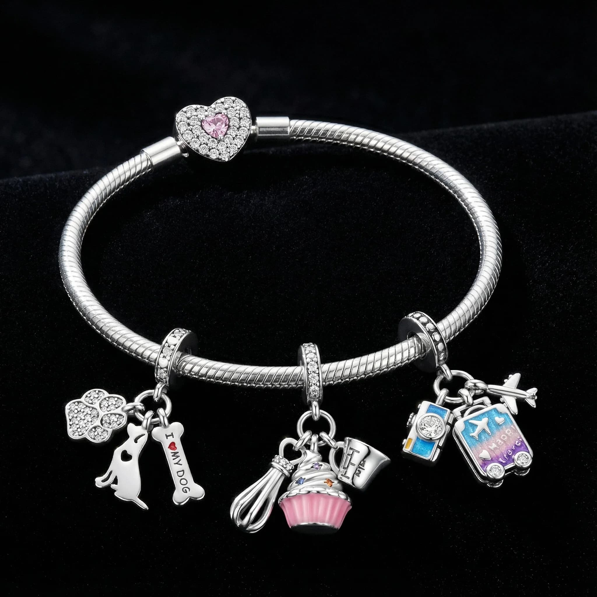 925 sterling silver case-shaped pendant with cubic zircons, suitable for wristbands and DIY necklaces, gift for her, silver bristle.