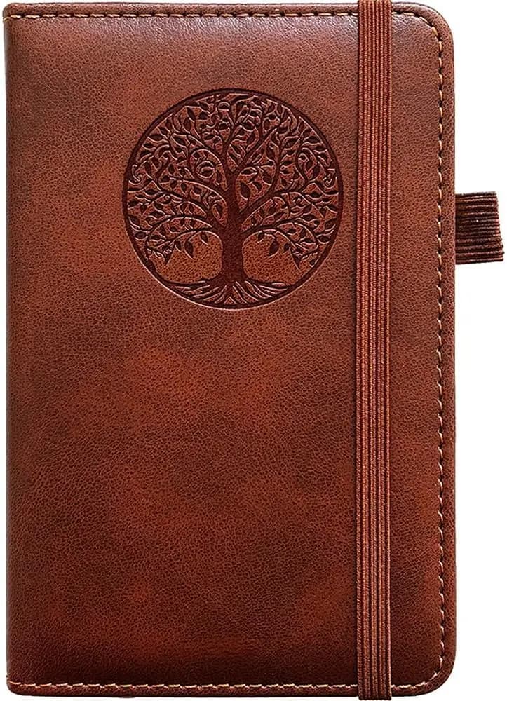 Leather Pocket Notebook for Writing, Travel Journal Mini with Pen Holder