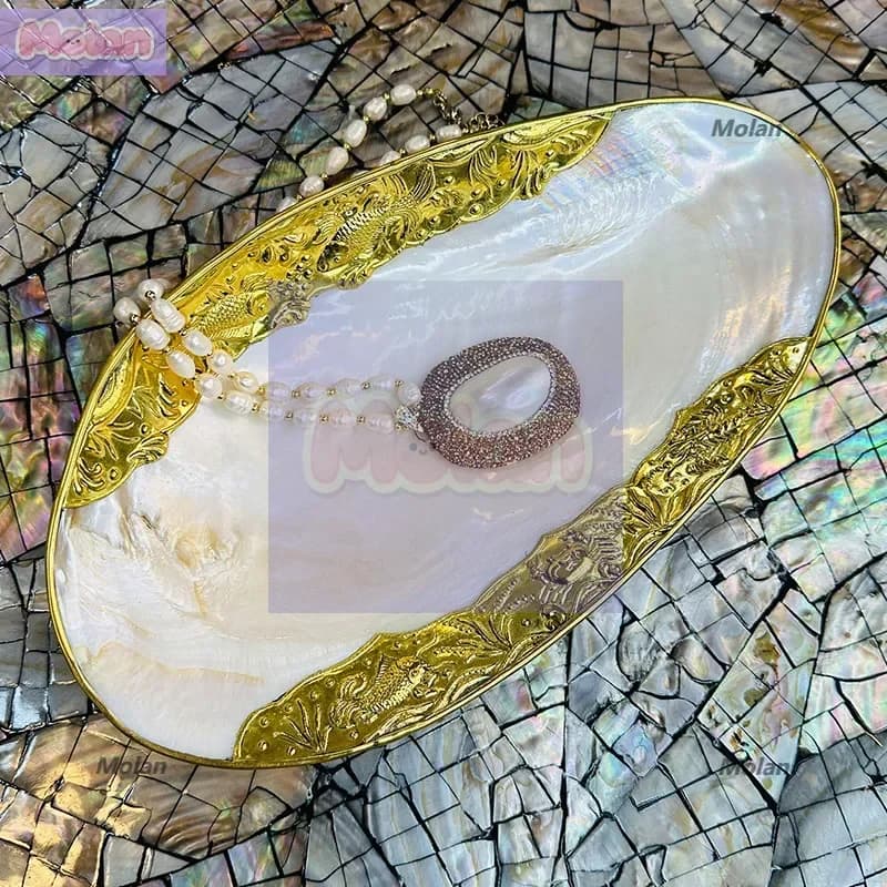 ML-Piatto per gioielli con conchiglia naturale in stile nordico, piatto per riporre frutta e snack da soggiorno, piatto a pendolo grande decorativo