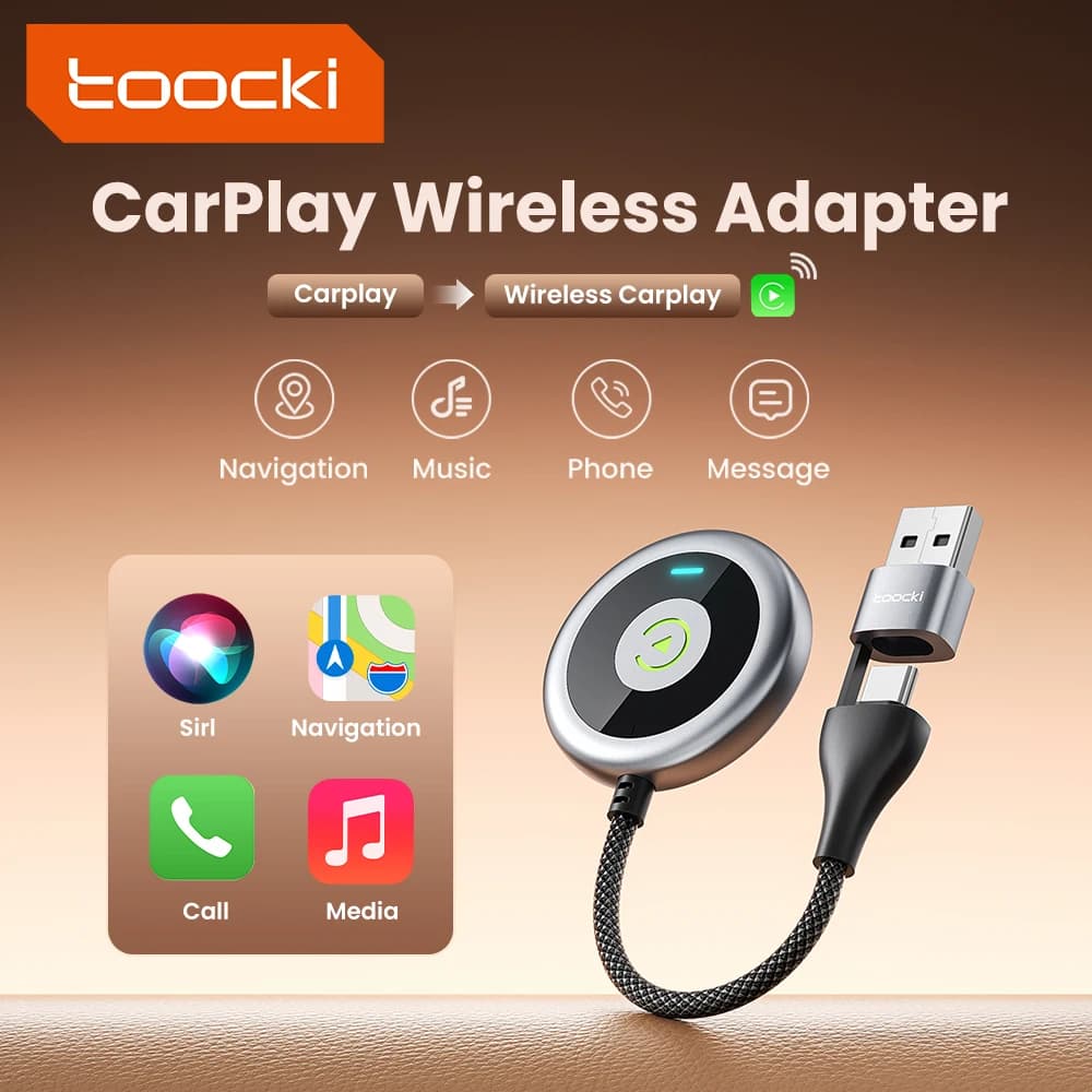 Toocki Wireless Carplay Adapter Plug&Play Automatic Connect Voice Control Bluetooth Mini Smart Auto Carplay Box for iPhone 17 16