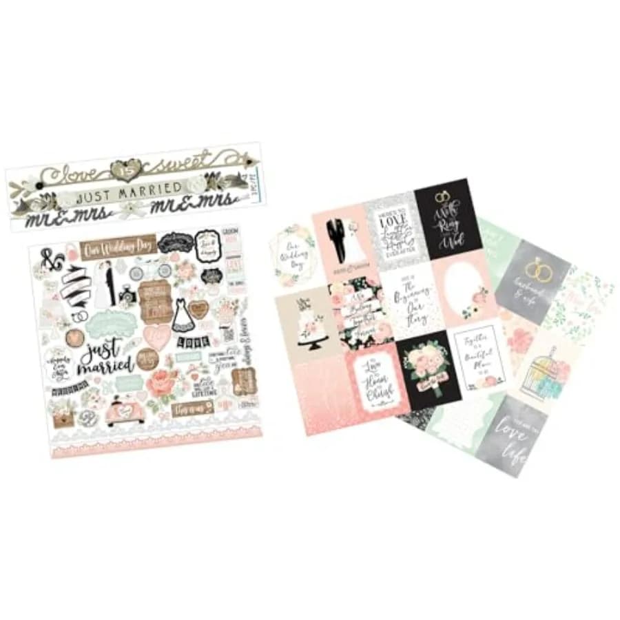 Wedding Scrapbook Stickers - Wedding Scrapbooking Paper and Stickers Kit for Anniversary Album, Letters, Guestbook - Aesthetic