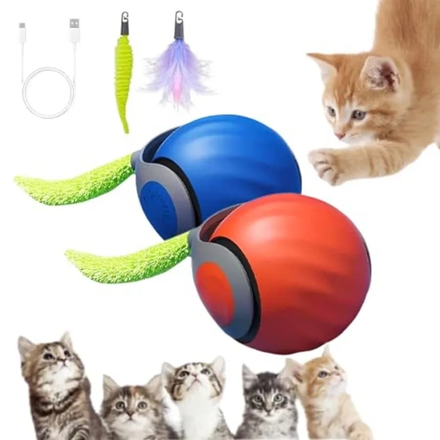 2 Packs Speediest Tail 2.0 Cat Toy, Interactive CatToy, CatToys for Indoor Cats, Chewie Viral Cat Ball, Adjustable Sports Rolli