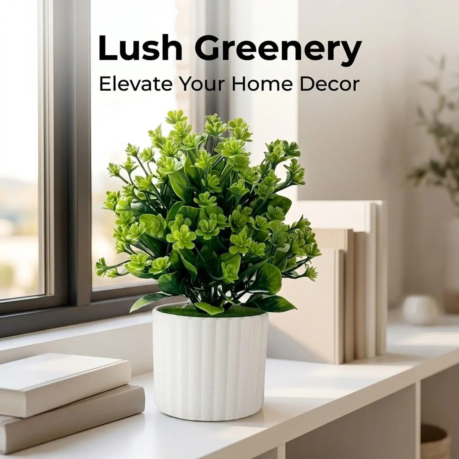 Artificial Greenery Potted Plant in Rustic Planter Mini Fake Plant for Living Room Bedroom Farmhouse