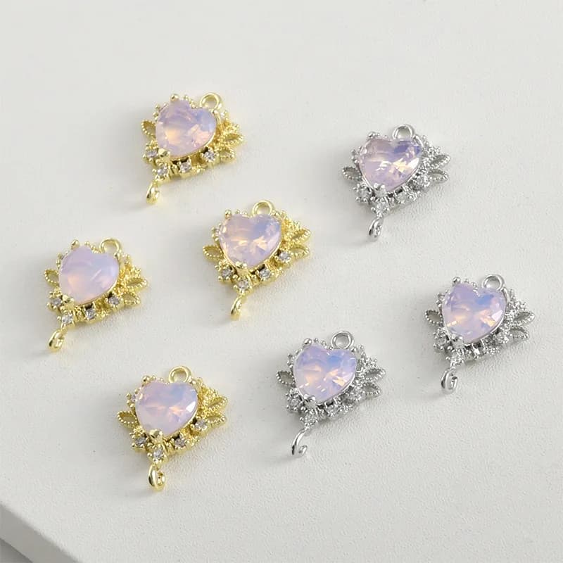 14k Gold DIY Connection Accessories with Heart Pendant in Double Lace Suspension for Bracelets, Necklaces and Earrings