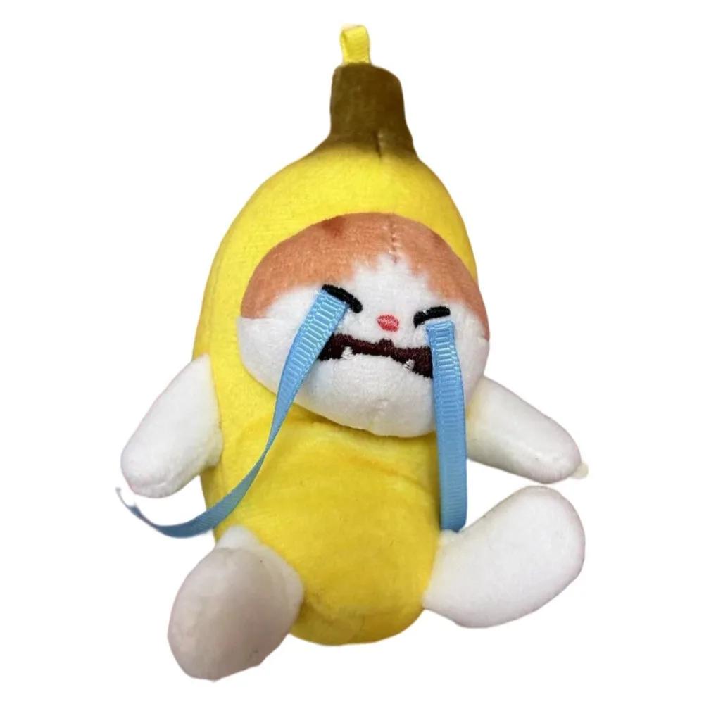 Creativo con crudere suono Banana Cat Portachiavi vocale Peluche Banana Cat Doll Banana Portachiavi Divertenti giocattoli divertenti
