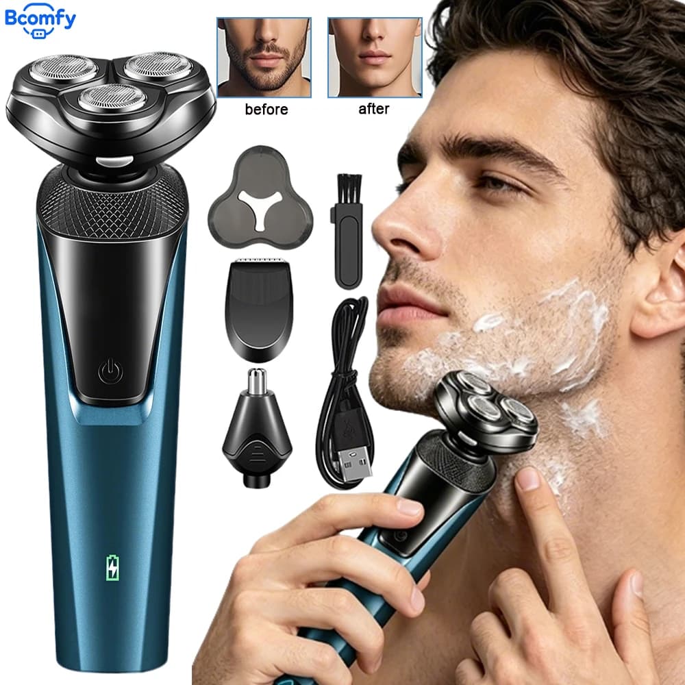 Mini Rasoio Elettrico da Uomo con Testina Flottante 4D, Rasoio per Barba 3-in-1 Multifunzione Intelligente Lavabile Ricaricabile