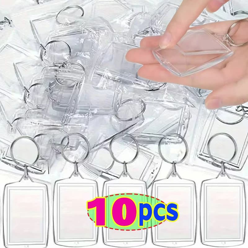 1/10 pz Trasparente Rettangolo In Bianco Acrilico Inserto Portachiavi Foto Cornice Portachiavi Titolare FAI DA TE Anello Diviso Portachiavi Regali