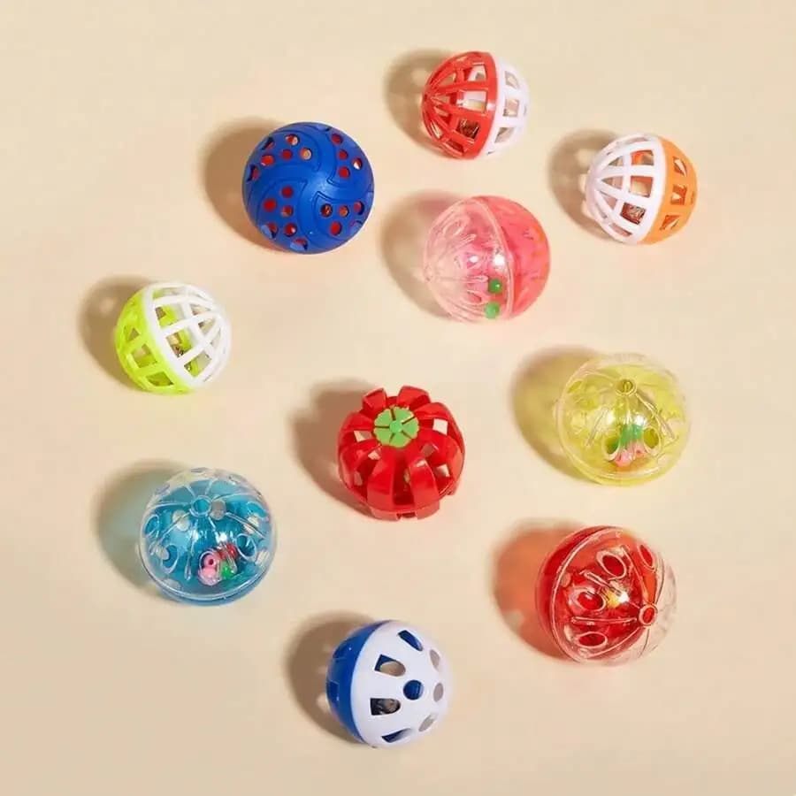 Colorful Plastic Bell Ball Hollow Grid Sounding Cat Toy Bite Resistant Chew Self Play Pet Supply