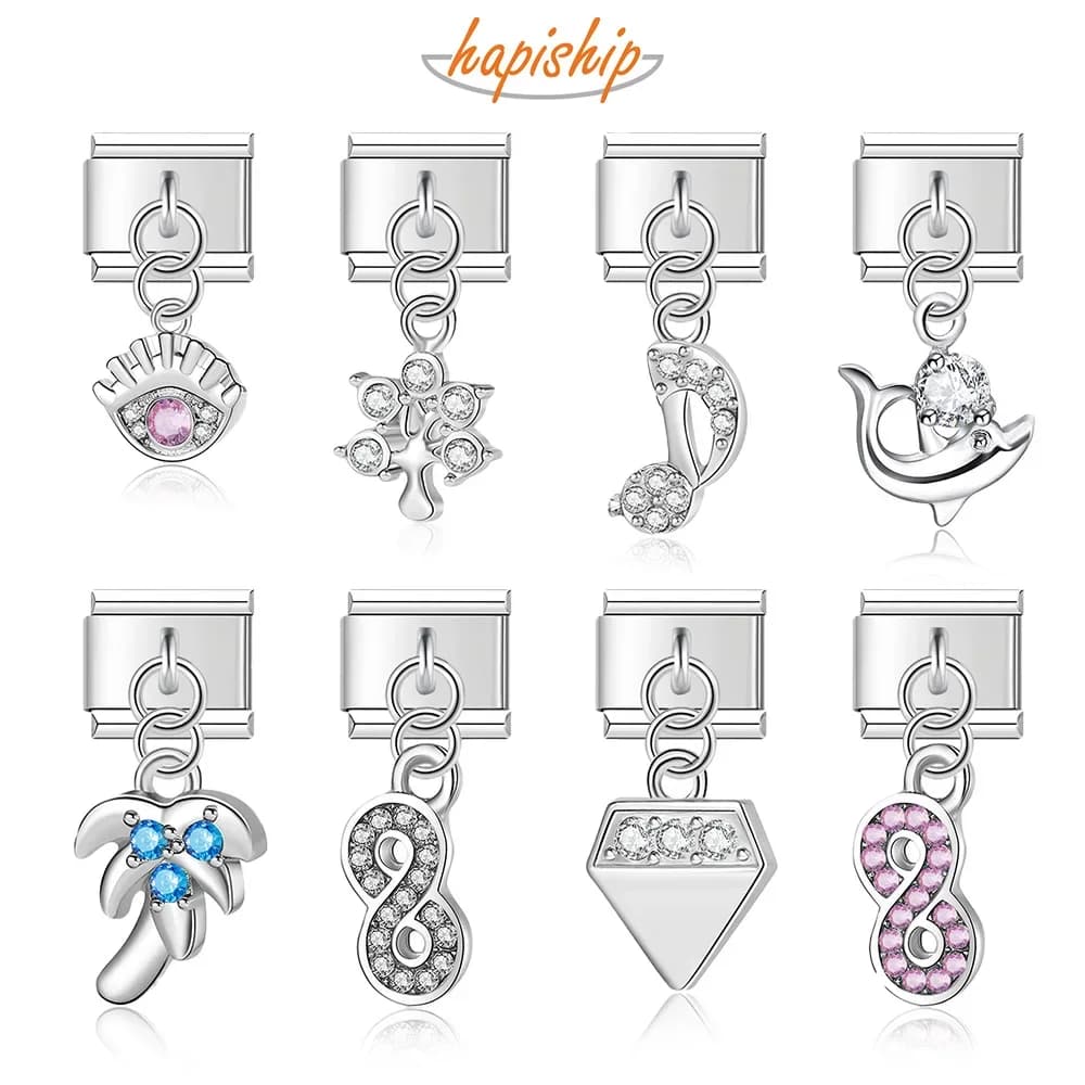 Hapiship Women's Fashion Bracelet Pendants Charms Eye Tree Notes Dolphins Infinite CZ Italian Charm Fit 9mm Bracelet DJ109