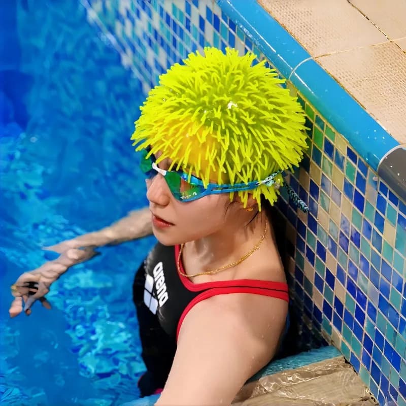 Royi Store 2026 Summer New Product Thorny Swim Cap Funny Abstract Long Hair Enlarged Unisex OOTD
