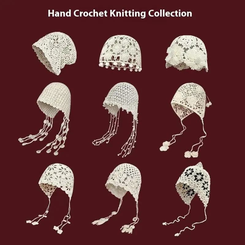 1 pz moda intrecciata a mano cava bowhead cappello da donna gancio fiore etnico vento su cinturino per l'orecchio pullover sciarpa da alpinismo