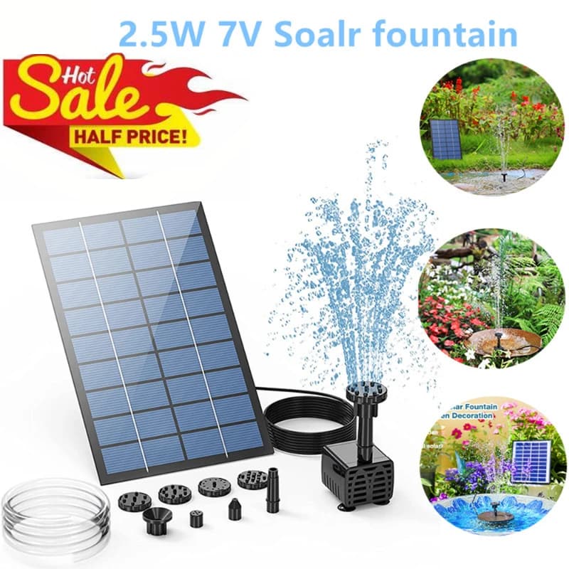 2.5 W solar fountain pump, with 6 nozzles and 4 foot water pipe, solar power pump for bird bath, pond, garden and other places