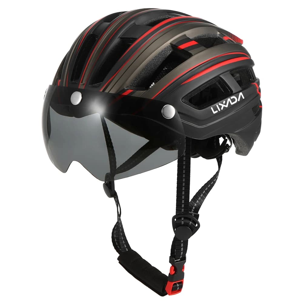 Casco da mountain bike Casco da motociclista con retroilluminazione Visiera magnetica staccabile Protezione UV per uomo Donna Caschi MTB