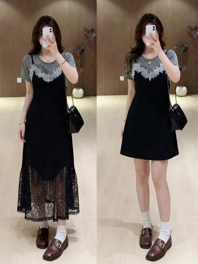 Elegante Abito Estivo in Pizzo Taglie Forti, Stile Casual con Gonna a Trapezio, Traspirante e Delicato sulla Pelle, Effetto Modellante e Coprente