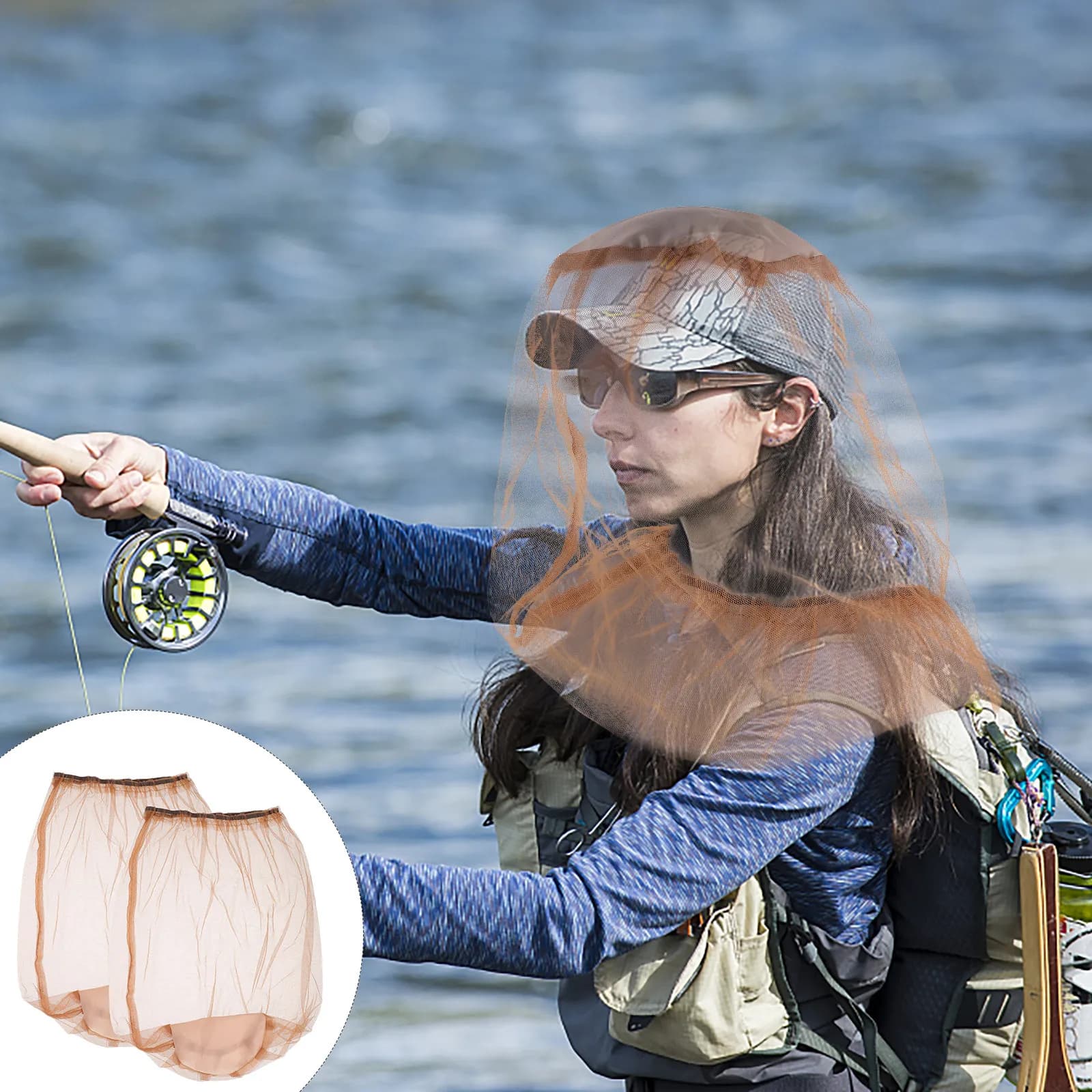 2 Pezzi Reti Anti-Insetti per Cappello, Rete Traspirante per Pesca, Apicoltura, Giardinaggio, Copricapo Protettivo