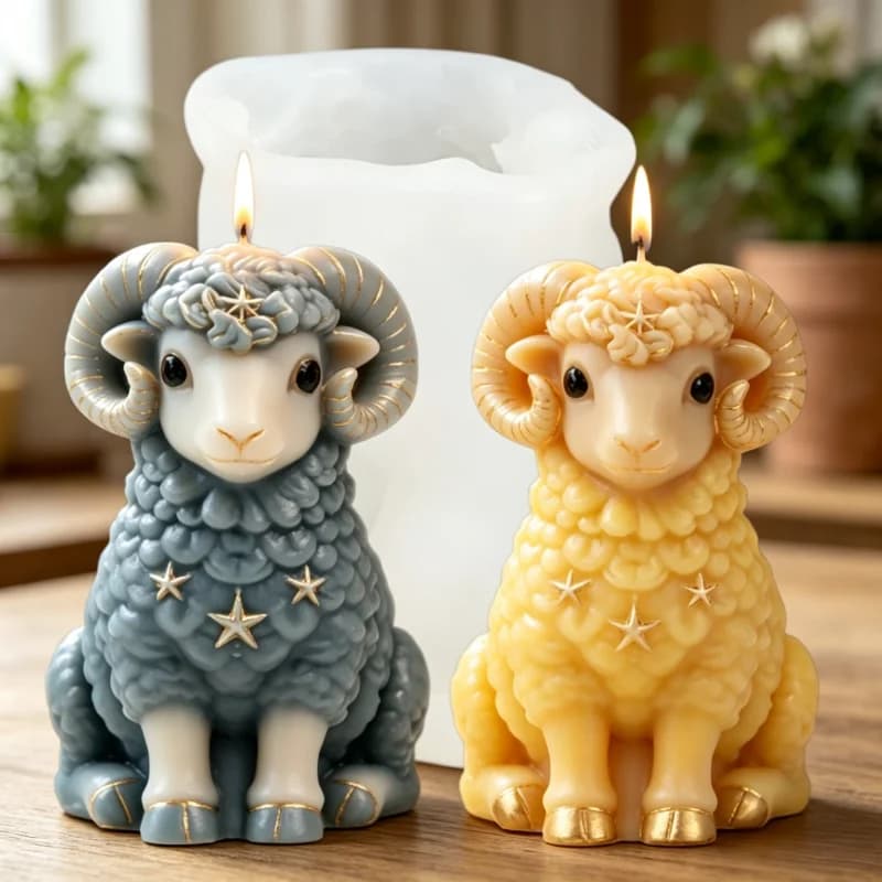 Stampo in silicone a forma di agnello con stella e bordo dorato, stampo artigianale a forma di pecora con stella e Ariete stellato per sapone, resina e decorazioni per la casa