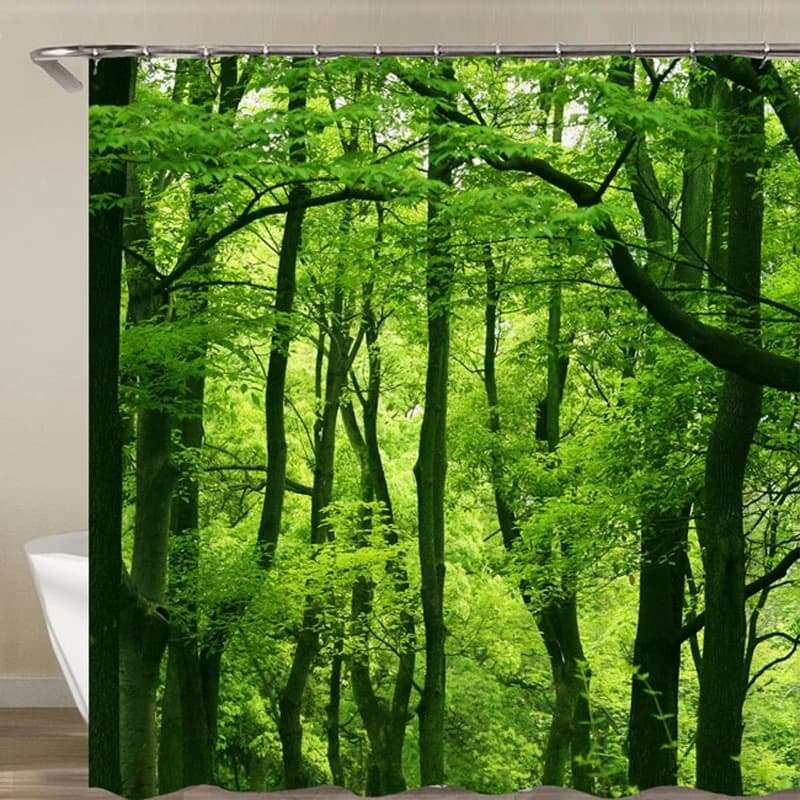Green Forest Trees Scenery tenda da bagno tende da doccia bagno tessuto in poliestere impermeabile schermo da bagno stampato in 3d 12 ganci Mat