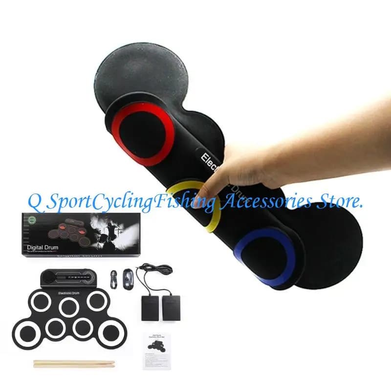 Set batteria elettronica pieghevole Pad portatile in silicone per esercitazione con altoparlante Bacchette Pedale Giocattolo