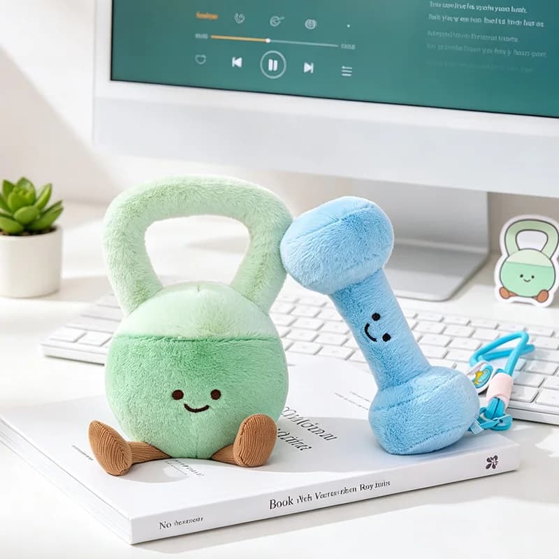 Adorable Dumbbell Kettlebell Plush Toy Keychain Pendant Fluffy Stuffed Animal Doll Home Backpack Decor Nice Birthday Present Kid