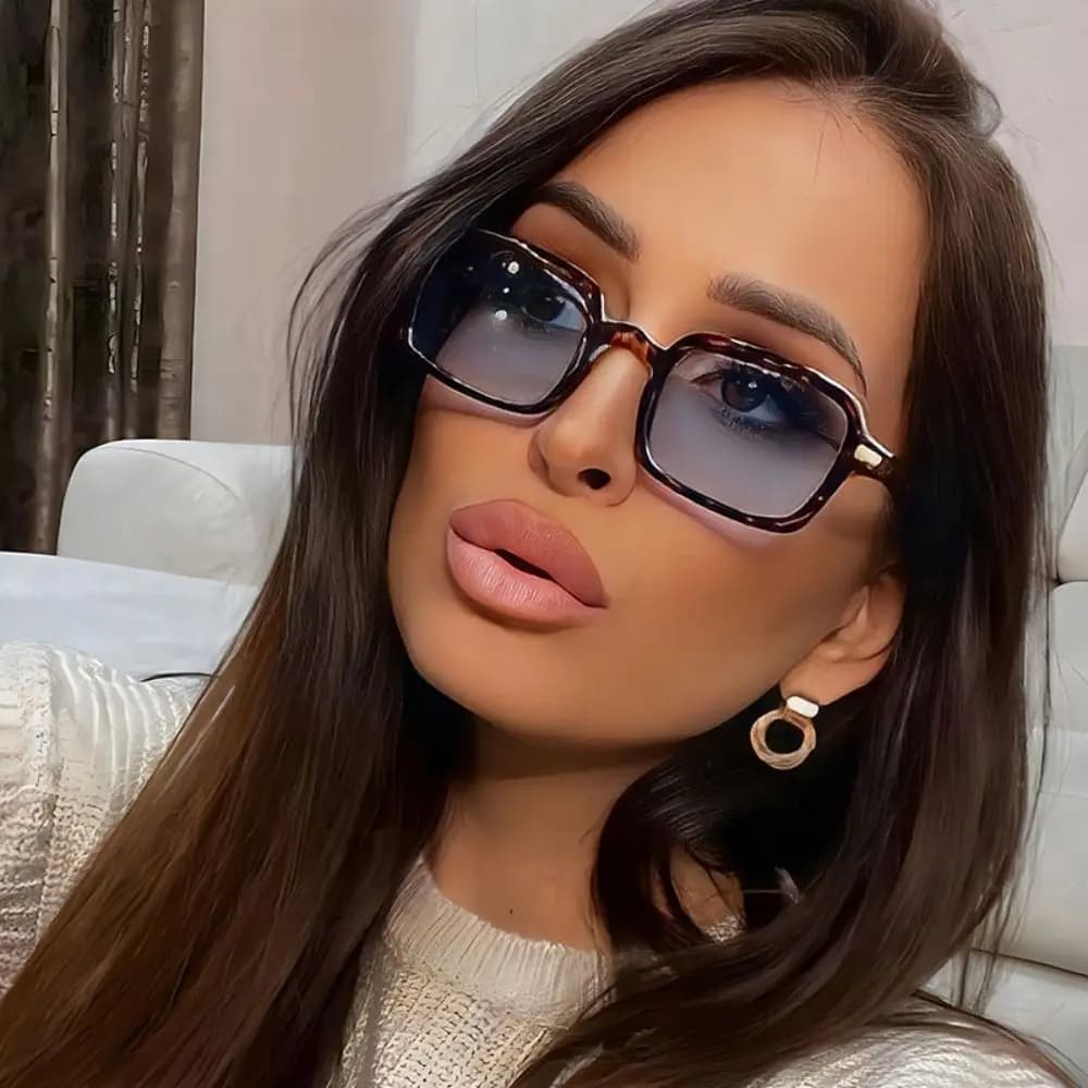 Eyewear Leopard Blue UV400 Square Sunglasses Men Sun Glasses Women Shades Rivets Decoration