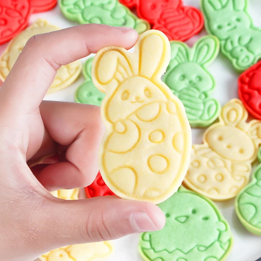 Coniglietto pasquale Formine per biscotti Stampo a forma di uovo di coniglio Timbro per impasto Cartone animato Stampo per biscotti pressabile Cucina Cottura Pasticceria Bakeware