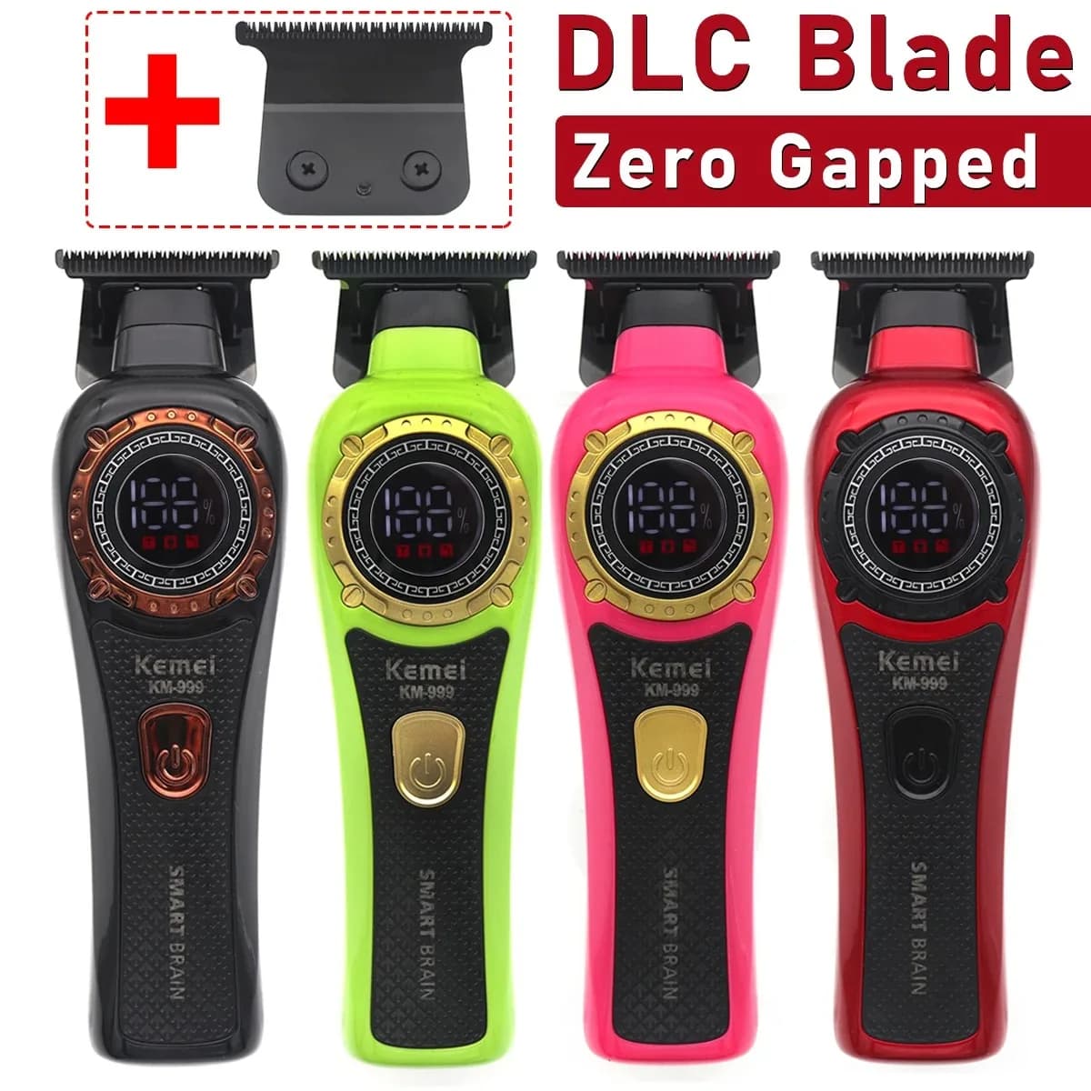 Kemei DLC T-Blade Zero Gapped with LED Display, USB Wireless Professional Rulebarba for Finishing Man Hair KM-999