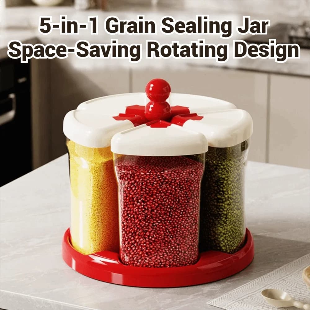 6 Grids Grain Dispenser Multi Compartment Transparent Cereal Storage Container Space Saving Food-Grade Rotating Rice Dispenser