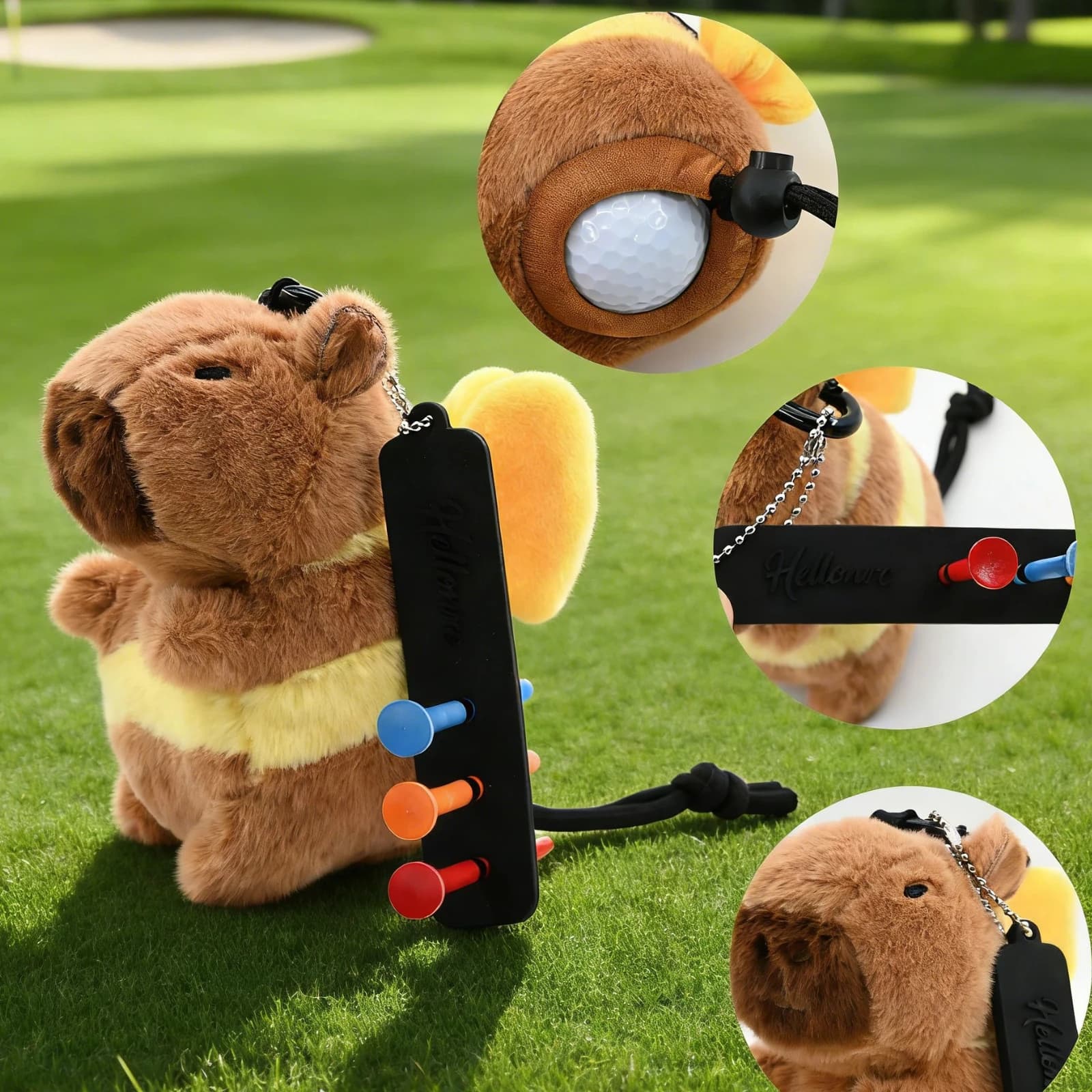 Sacchetto Porta Palline da Golf con Peluche Capibara, Chiusura a Coulisse, Contiene 2 Palline, Simpatico Portaoggetti a Forma di Bambola di Peluche
