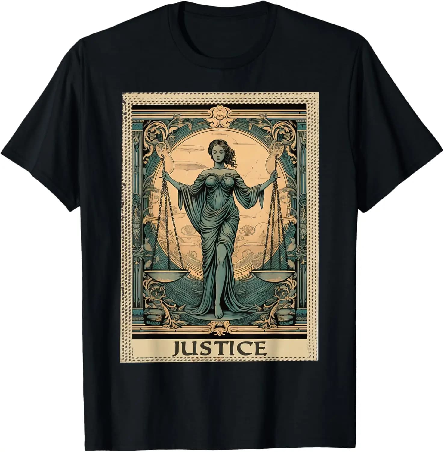 T-shirt della giustizia con lettura di carte dei tarocchi occulto