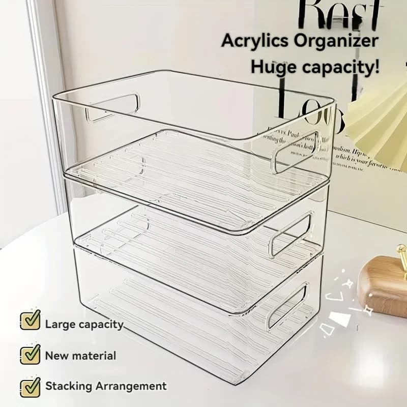 Contenitori impilabili in plastica trasparente, organizer multiuso trasparente per casa e ufficio