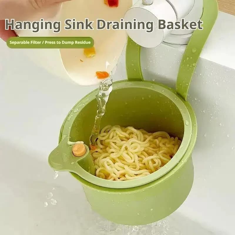 Cestello Scolapiatti da Lavello da Cucina con Sgocciolatoio per Rifiuti Alimentari, Sgocciolatore per Verdure Anti-Intasamento con Rilascio One-Touch, Cattura Rifiuti e Sgocciolatore per Rubinetto