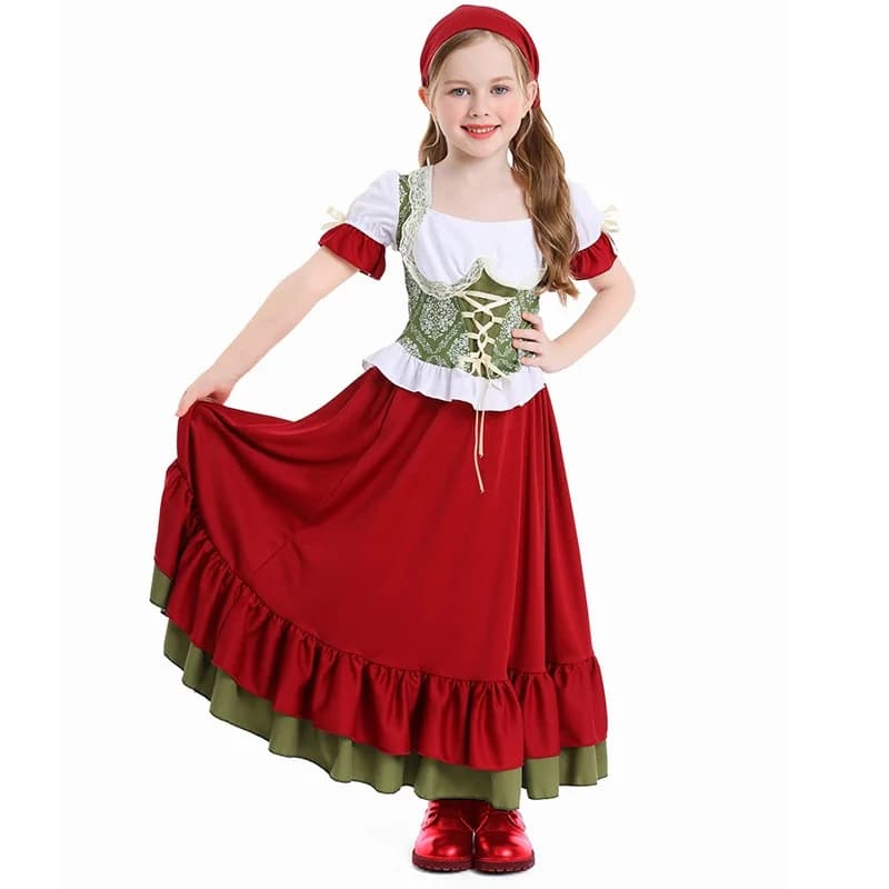Cosplay costume for Halloween farm waitress, set of long skirts divided for the Oktoberfest for children, red wine dance skirt for girls