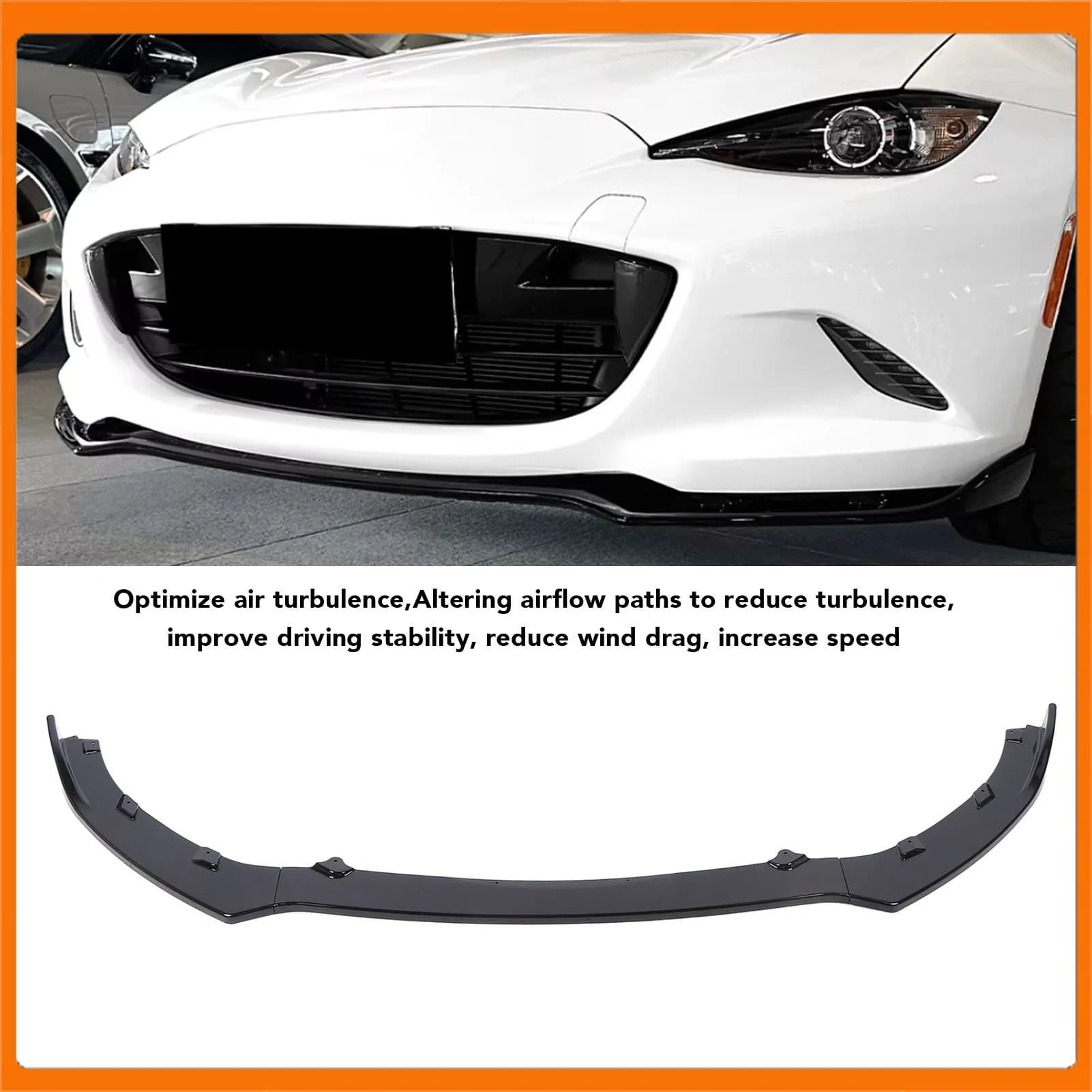 Front bumper Lip Splitter Black shiny Racing Aerodynamic Look for MX-5 Miata ND from 2016 onwards Front bumper body kit