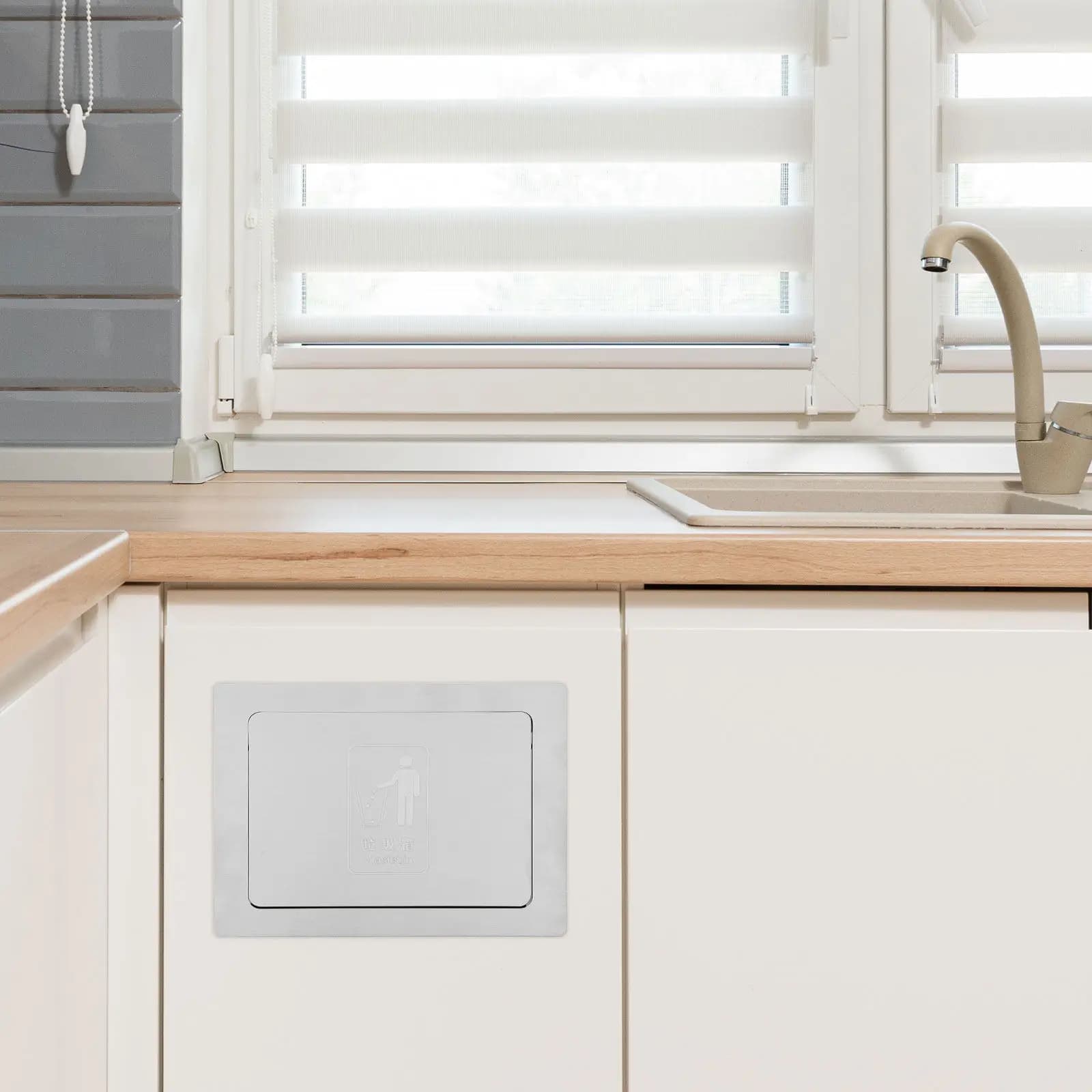 Recessed Trash Can Lid Stainless Steel Rectangular Countertop Embedded Trash Chute Door for Commercial Kitchen Bubble Tea Shop