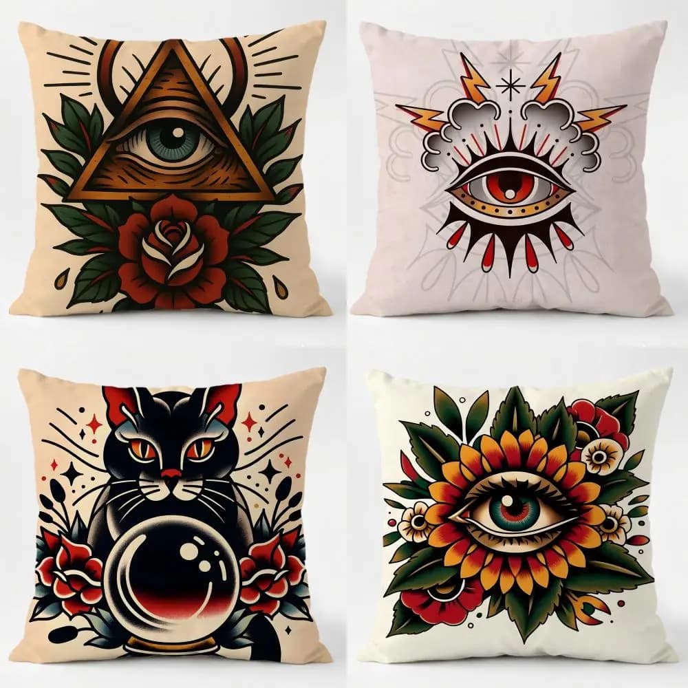 American-Traditional-Eye tattoo eye Cushion Cover comfort Daily Washable Linen for Sofa Bed Home Room Decor