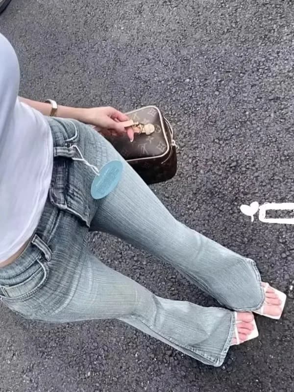 Washed Blue Vintage High Waist Stretchy Denim Pants Women's Butt Lifting Micro Flared Jeans Cotton Elastic Long Trousers
