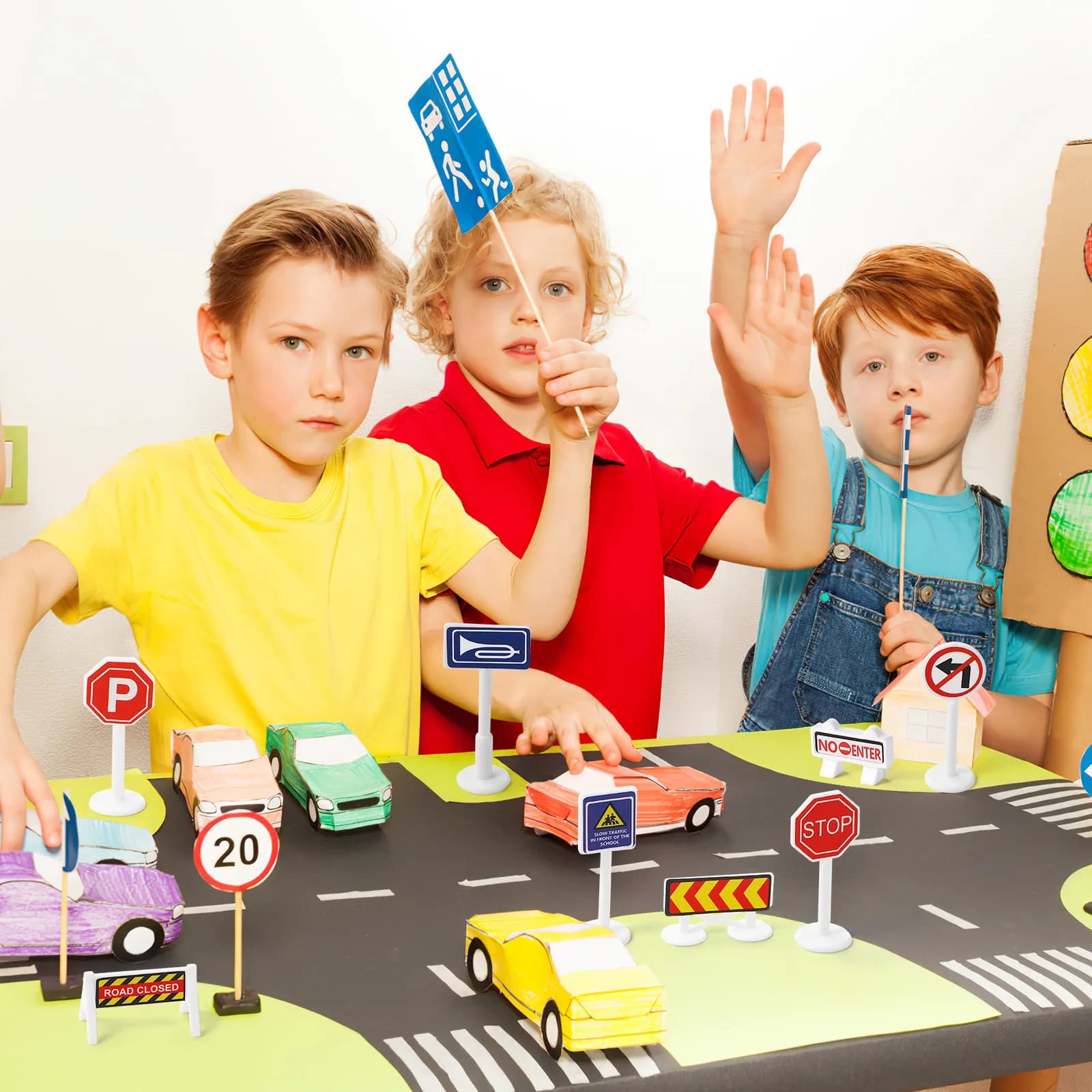 56 pcs Educational Early Learning Kids Halloween Christmas New Year Road Signs Toy Model Road Sign Street Signs Toys