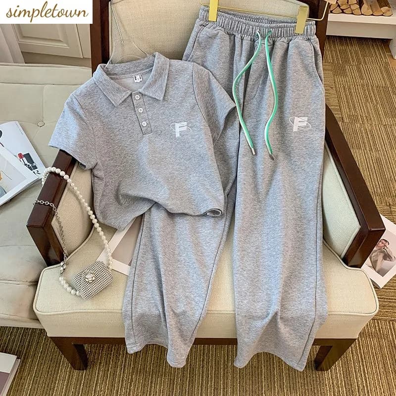 Spring and summer new college style girls' casual sports suit loose fit short sleeved pants two-piece set